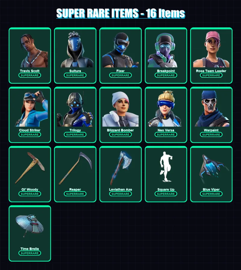 [PC/XBOX] | Travis Scott | Sultura | Fixer | Breakpoint | Rose Team Leader | 131 skin | 199 pickaxe | 117 emote | 128 glider | Lv2238