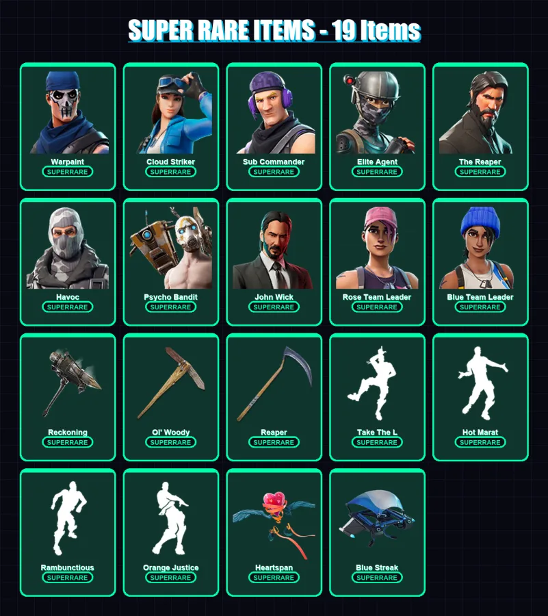 [PC/XBOX/PSN] | Warpaint | Cloud Striker | Sub Commander | Elite Agent | The Reaper | 144 skin | 100 pickaxe | 108 emote | 103 glider | Lv1581