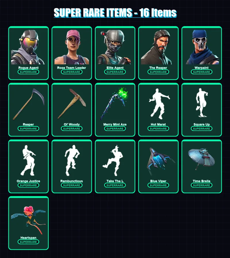 [PS4/PS5/XBOX/PC] | Rogue Agent | Rose Team Leader | Elite Agent | The Reaper | Warpaint | 206 skin | 237 pickaxe | 184 emote | 180 glider | Lv3177