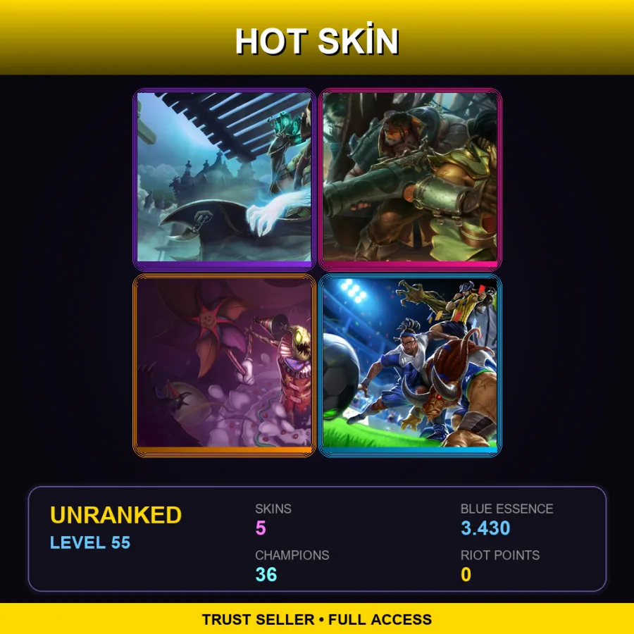 SG | Underworld Twisted Fate | Cutpurse Twisted Fate | Surprise Party Fiddlesticks | Sweeper Alistar | 5 Skin | 36 Champ | Lv55