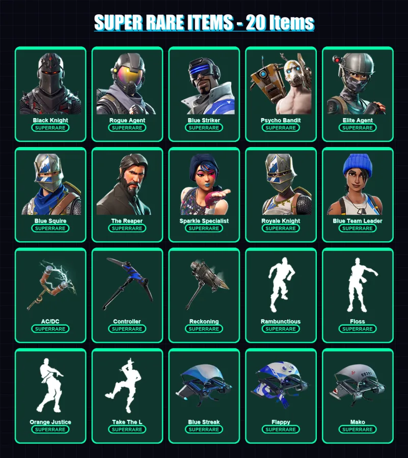 [PS4/PS5/XBOX/PC] | Black Knight | Rogue Agent | Blue Striker | Psycho Bandit | Elite Agent | 64 skin | 71 pickaxe | 76 emote | 71 glider | Lv816