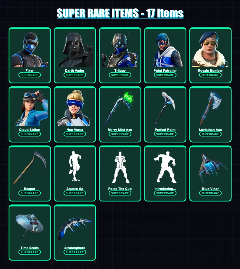 [PC/XBOX] | Fixer | Darth Vader | Trilogy | Point Patroller | Royale Bomber | 185 skin | 204 pickaxe | 168 emote | 177 glider | Lv2917