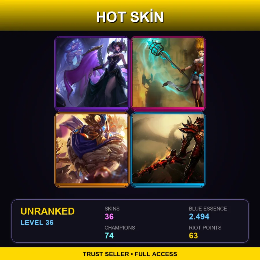 EUW | Lv36 | Unranked | 36 Skin | 74 Champ