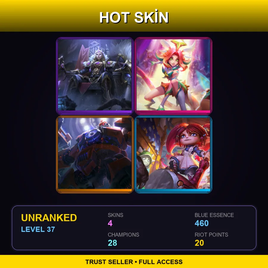 EUW | Lv37 | Unranked | 4 Skin | 28 Champ — LoL account