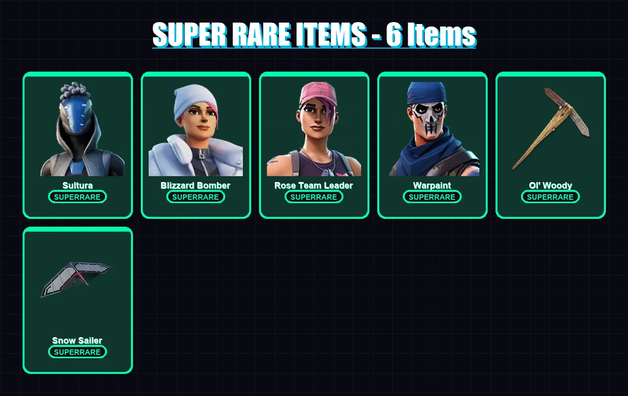 [PC] | Sultura | Blizzard Bomber | Rose Team Leader | Warpaint | The Imagined | 17 skin | 24 pickaxe | 13 emote | 21 glider | Lv264 — Fortnite account