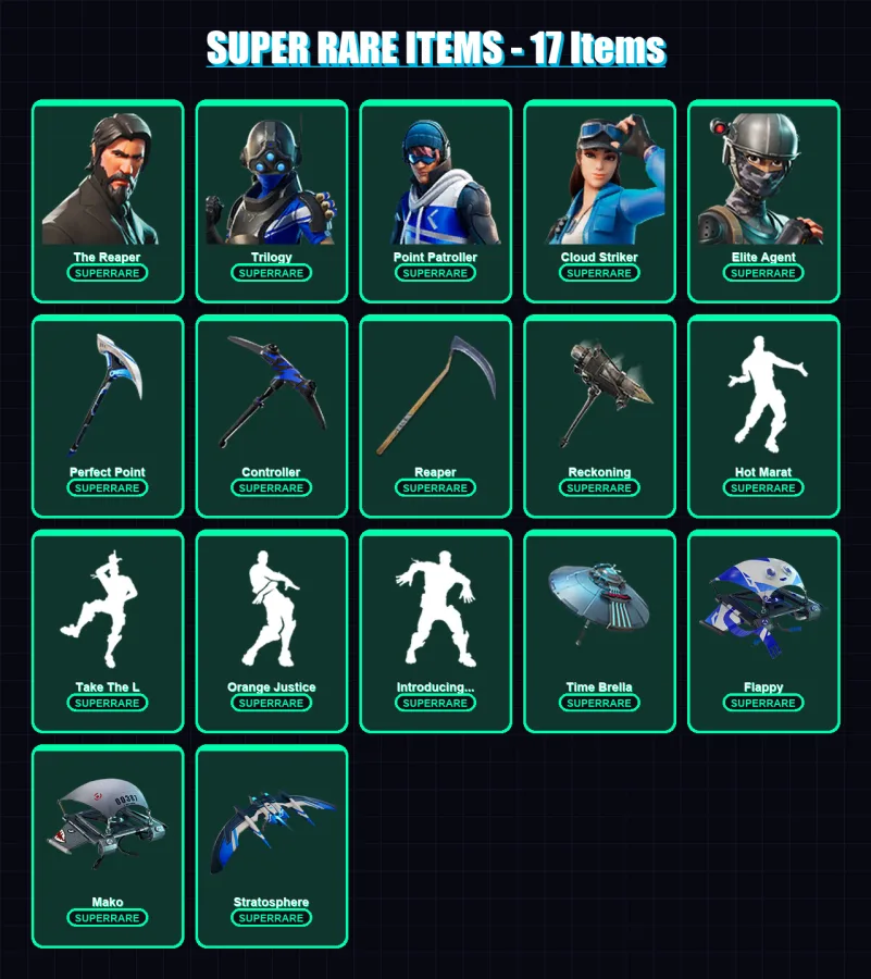 [PS4/PS5/XBOX/PC] | The Reaper | Trilogy | Point Patroller | Cloud Striker | Elite Agent | 129 skin | 133 pickaxe | 110 emote | 127 glider | Lv1990 — Game account