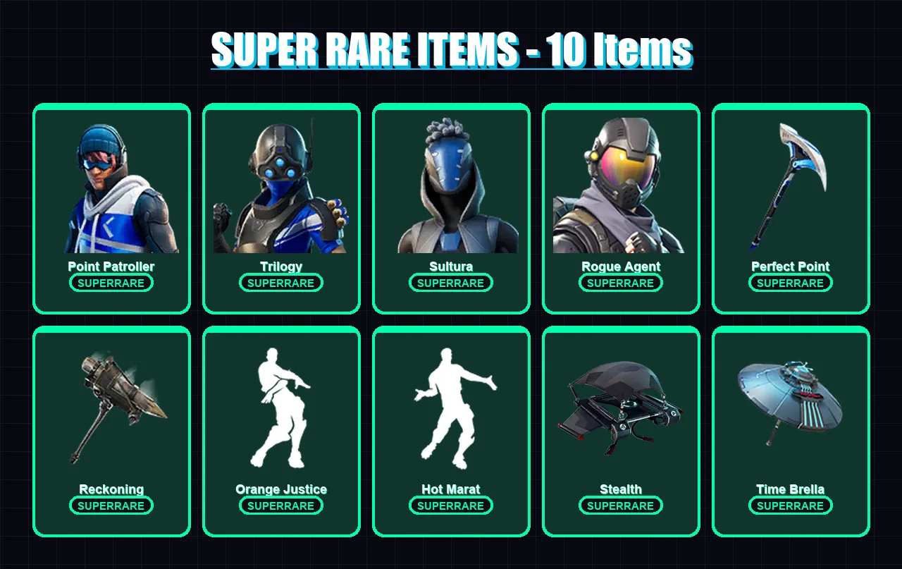 [PC] | Point Patroller | Trilogy | Sultura | Rogue Agent | Calamity | 23 skin | 41 pickaxe | 38 emote | 42 glider | Lv619