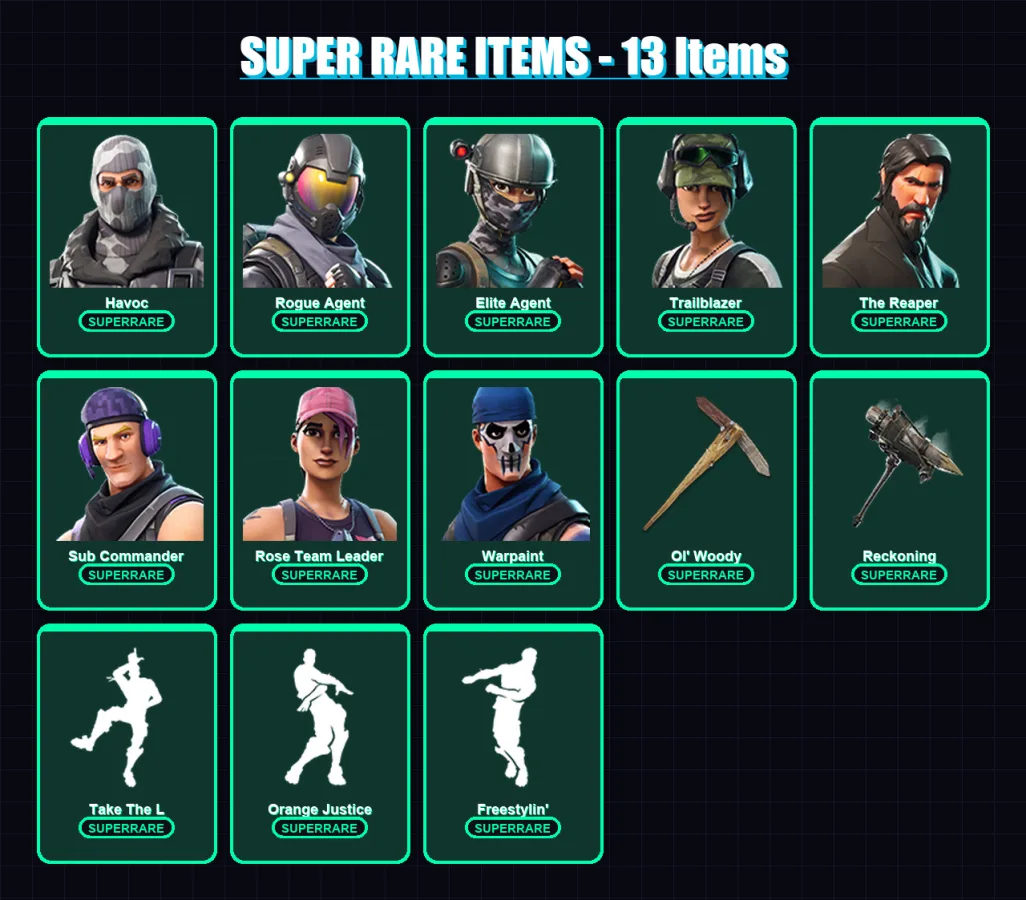 [PC/XBOX] | Havoc | Rogue Agent | Elite Agent | Trailblazer | The Reaper | 37 skin | 25 pickaxe | 26 emote | 26 glider | Lv302 — Fortnite account