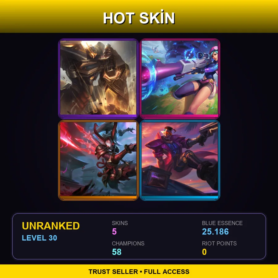 VN | Lv30 | Unranked | 5 Skin | 58 Champ — Arcade Caitlyn