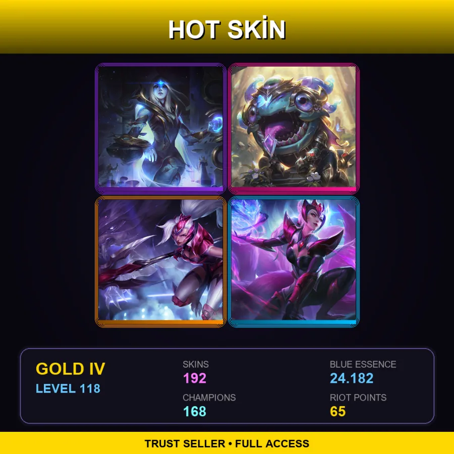 EUW | Lv118 | Gold IV | 192 Skin | 168 Champ