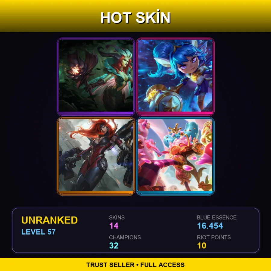 EUW | Lv57 | Unranked | 14 Skin | 32 Champ — LoL account