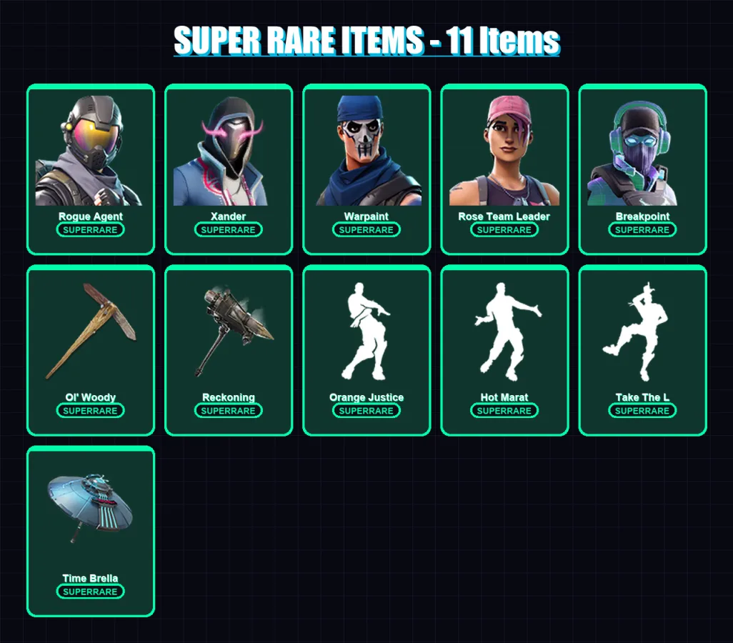 [PC/PSN] | Rogue Agent | Xander | Warpaint | Rose Team Leader | Breakpoint | 88 skin | 86 pickaxe | 97 emote | 81 glider | Lv1166