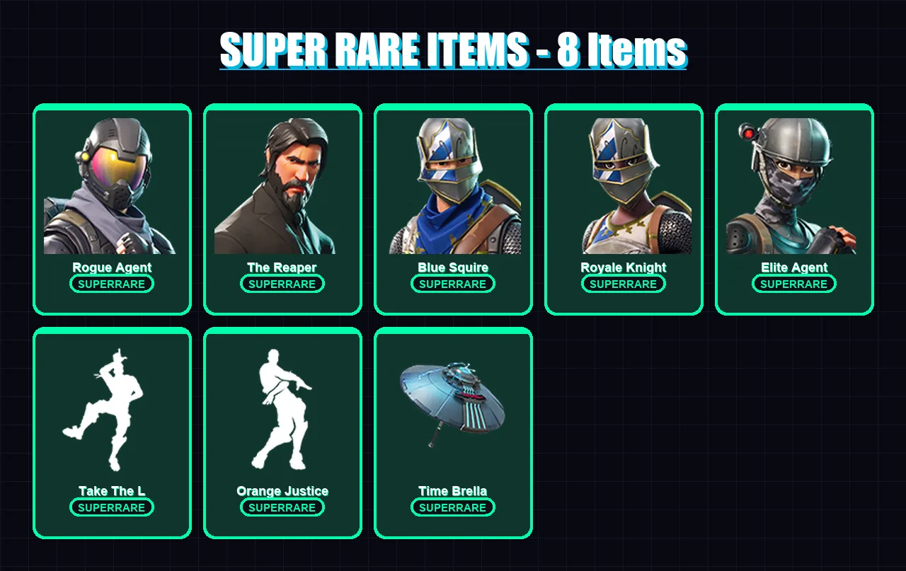 [PC/XBOX/PSN] | Rogue Agent | The Reaper | Blue Squire | Royale Knight | Elite Agent | 44 skin | 62 pickaxe | 59 emote | 59 glider | Lv1158