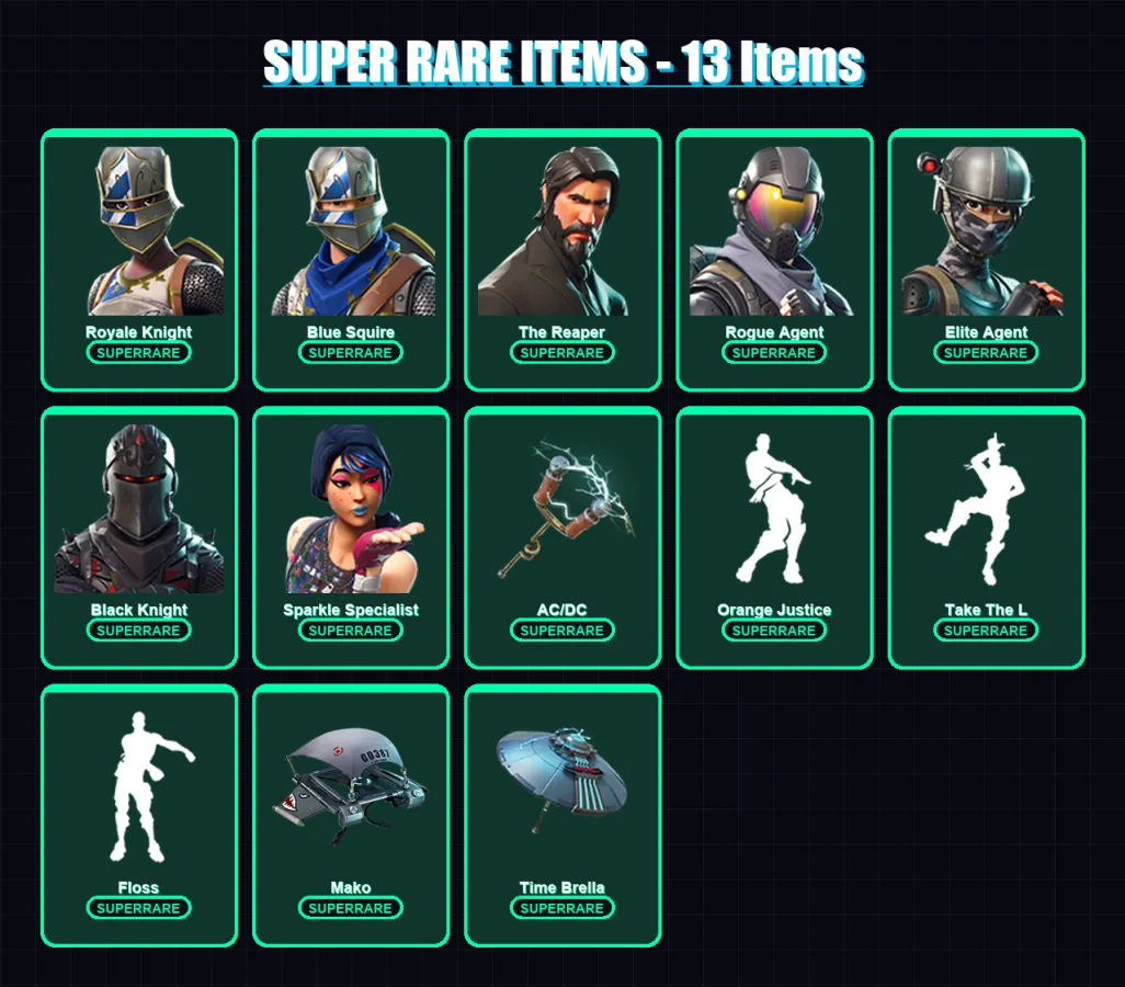 [PS4/PS5/XBOX/PC] | Royale Knight | Blue Squire | The Reaper | Rogue Agent | Elite Agent | 26 skin | 34 pickaxe | 54 emote | 41 glider | Lv870