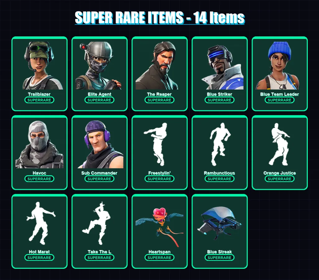 [PS4/PS5/XBOX/PC] | Trailblazer | Elite Agent | The Reaper | Blue Striker | Blue Team Leader | 47 skin | 60 pickaxe | 73 emote | 65 glider | Lv1135