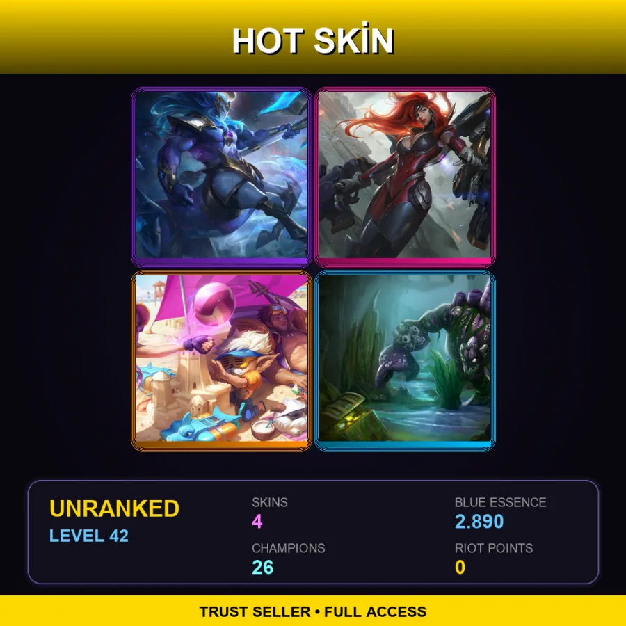 EUNE | Lv42 | Unranked | 4 Skin | 26 Champ — Pool Party Jarvan Iv