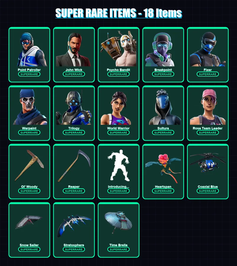 [PS4/PS5/XBOX/PC] | Point Patroller | John Wick | Psycho Bandit | Breakpoint | Fixer | 198 skin | 121 pickaxe | 122 emote | 108 glider | Lv1184