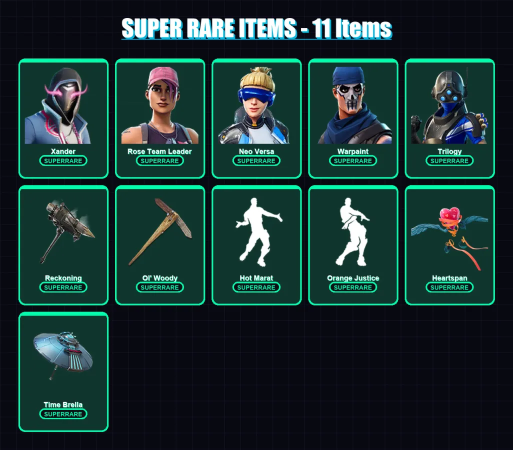 [PC/XBOX/PSN] | Xander | Rose Team Leader | Neo Versa | Warpaint | Trilogy | 169 skin | 204 pickaxe | 179 emote | 188 glider | Lv2366