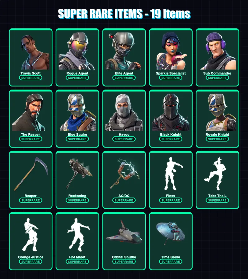 [PC/PSN] | Travis Scott | Rogue Agent | Elite Agent | Sparkle Specialist | Sub Commander | 98 skin | 120 pickaxe | 105 emote | 111 glider | Lv1938