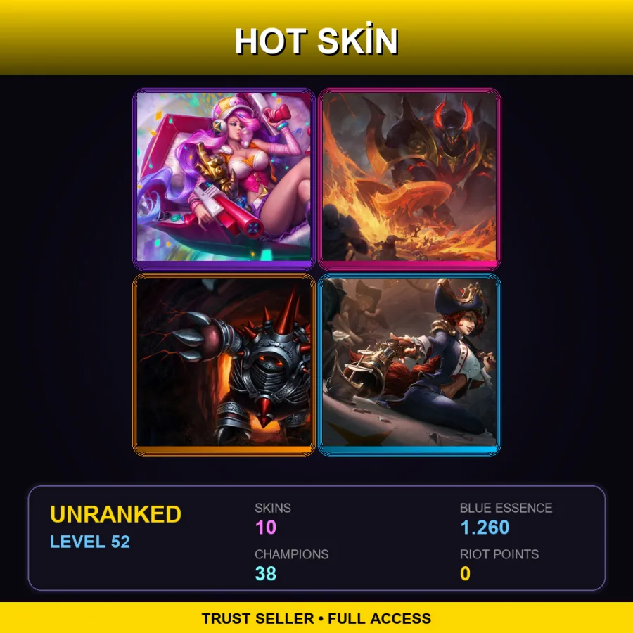 LAN | Lv52 | Unranked | 10 Skin | 38 Champ — LoL account