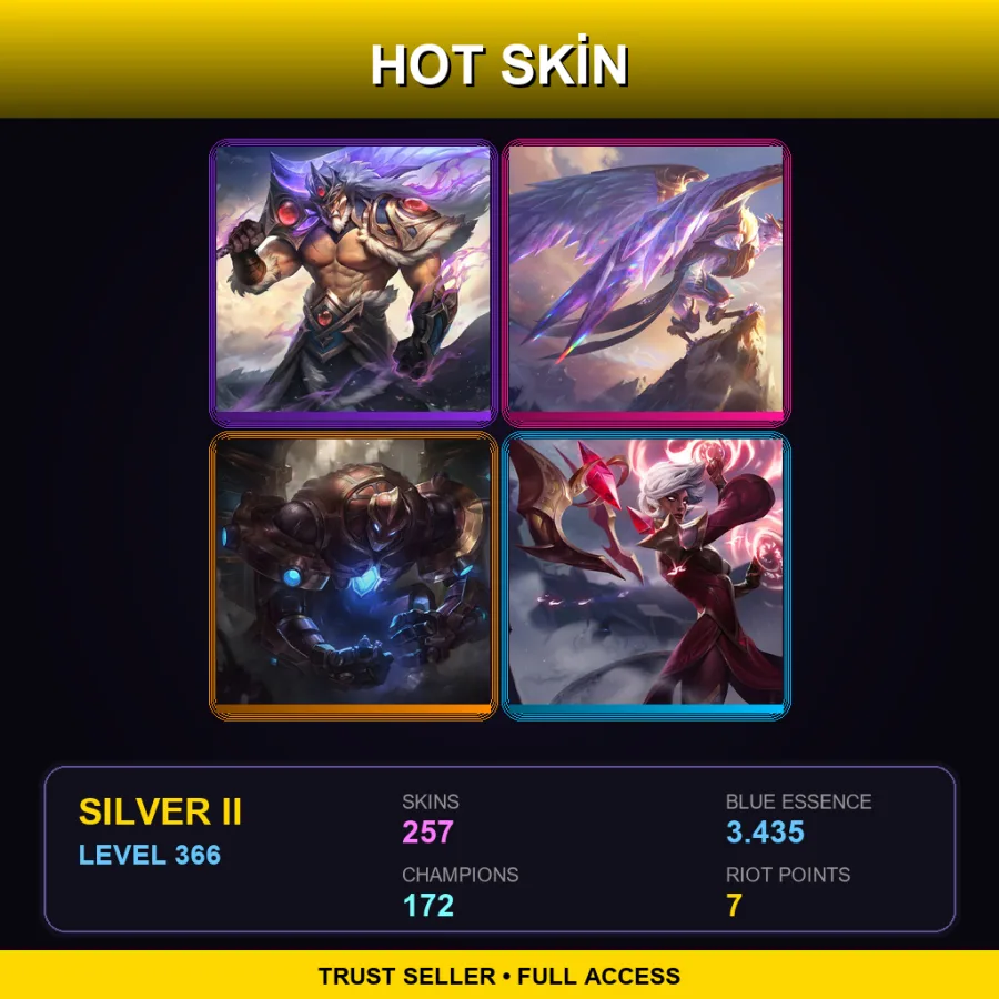 SG | Lv366 | Silver II | 257 Skin | 172 Champ — LoL account