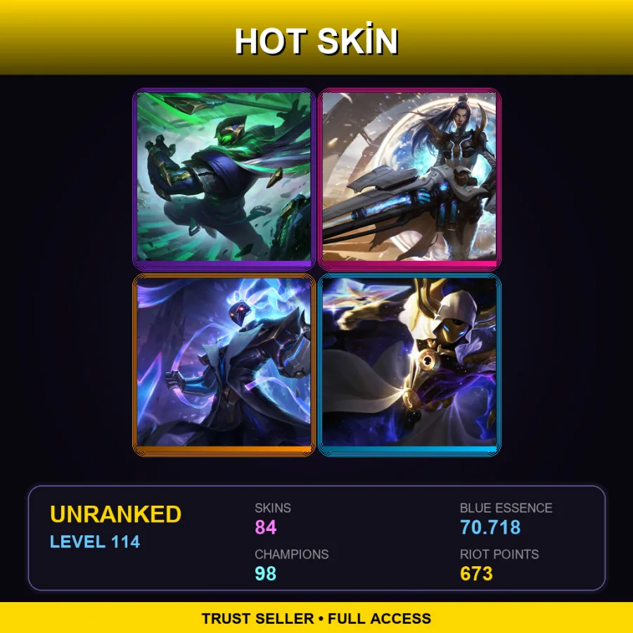 EUW | Lv114 | Unranked | 84 Skin | 98 Champ — LoL account