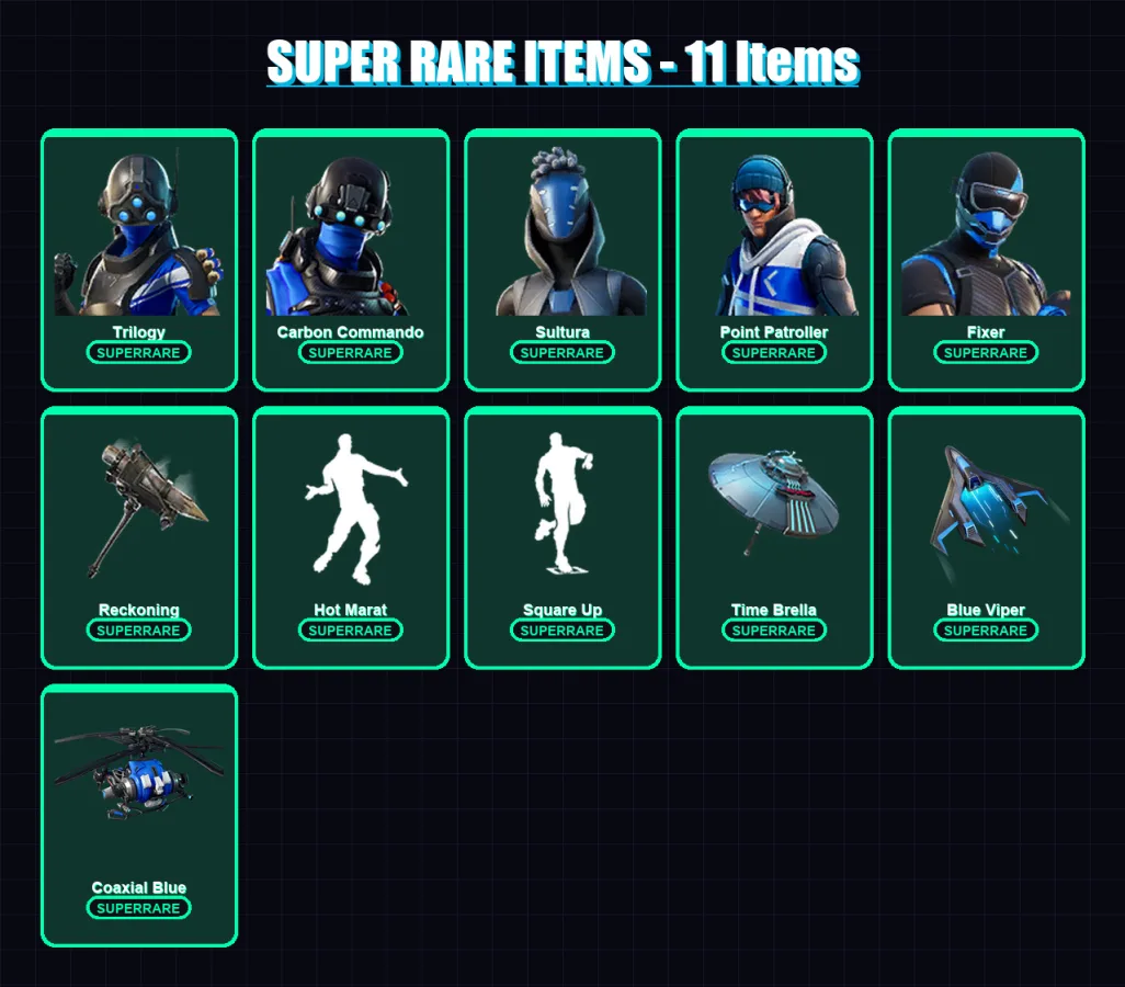[PS4/PS5/XBOX/PC] | Trilogy | Carbon Commando | Sultura | Point Patroller | Fixer | 63 skin | 78 pickaxe | 78 emote | 77 glider | Lv1252