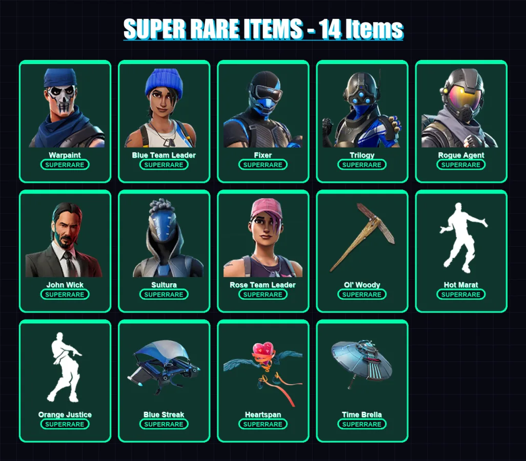 [PS4/PS5/XBOX/PC] | Warpaint | Blue Team Leader | Fixer | Trilogy | Rogue Agent | 95 skin | 104 pickaxe | 111 emote | 113 glider | Lv1679