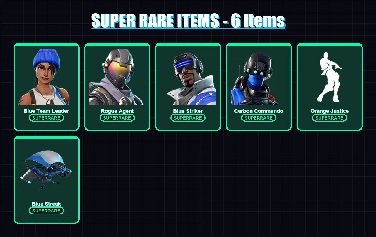 [PS4/PS5/XBOX/PC] | Blue Team Leader | Rogue Agent | Blue Striker | Carbon Commando | Valor | 14 skin | 11 pickaxe | 13 emote | 10 glider | Lv195