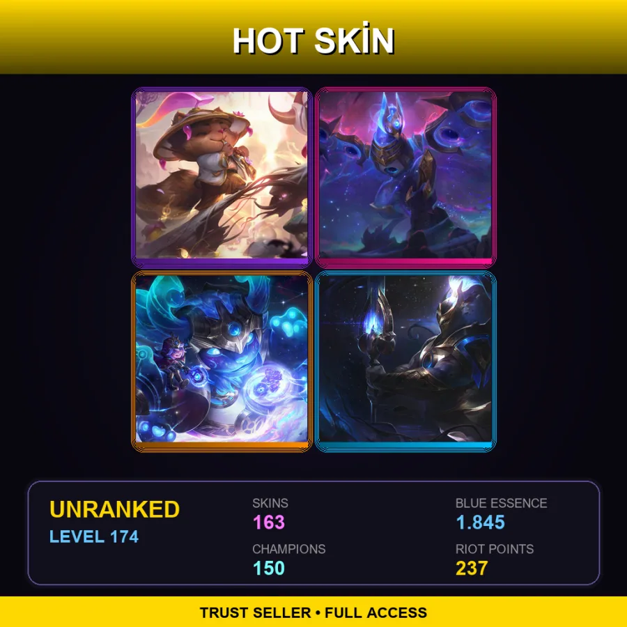 EUW | Lv174 | Unranked | 163 Skin | 150 Champ