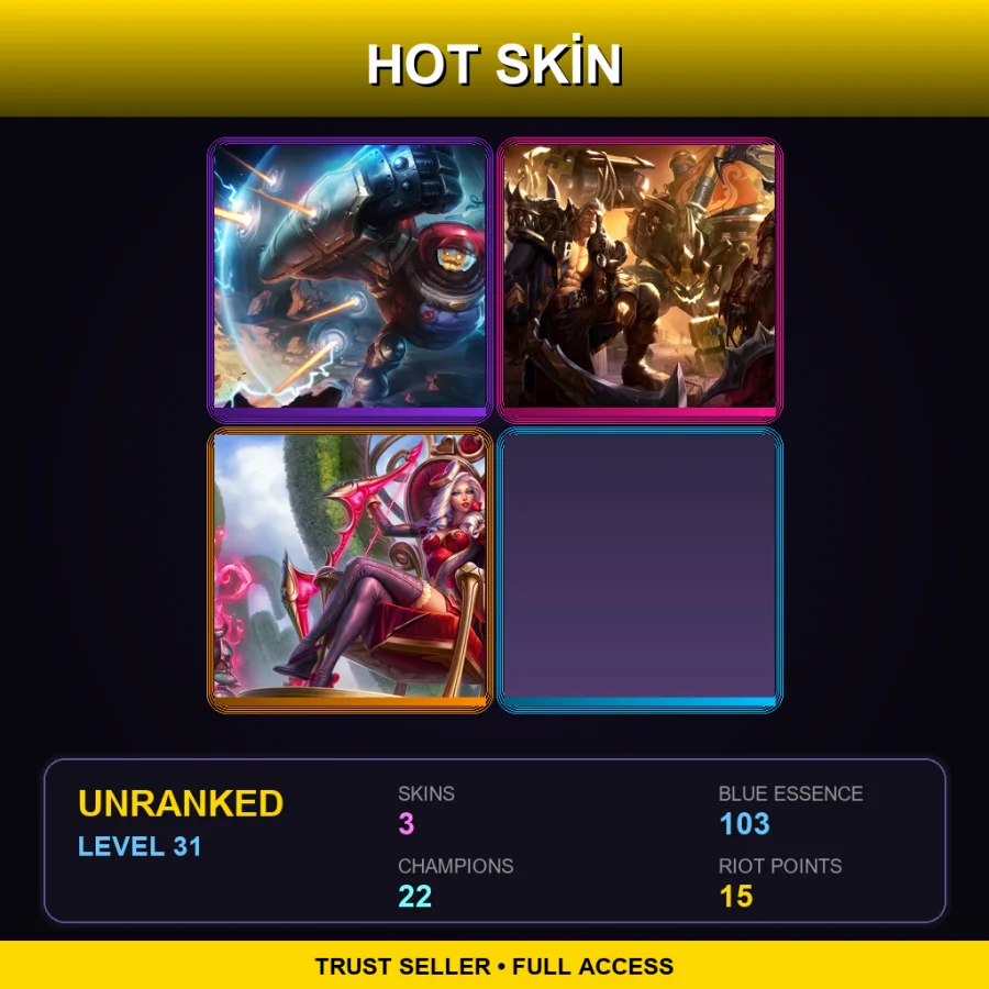 EUNE | Riot Blitzcrank | Ironside Malphite | Heartseeker Ashe | 3 Skin | 22 Champ | Lv31
