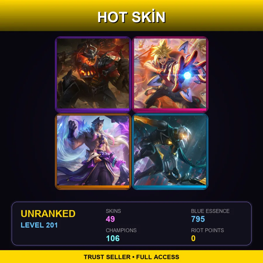 LAS | Lv201 | Unranked | 49 Skin | 106 Champ — LoL account
