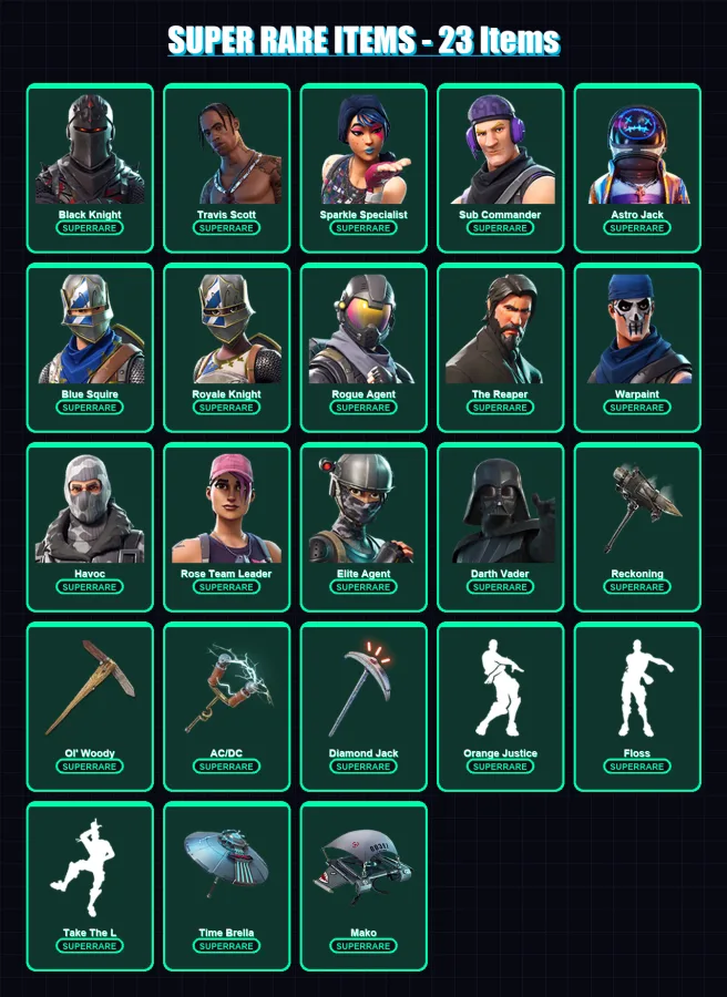 [PC/PSN] | Black Knight | Travis Scott | Sparkle Specialist | Sub Commander | Astro Jack | 158 skin | 151 pickaxe | 119 emote | 141 glider | Lv1947