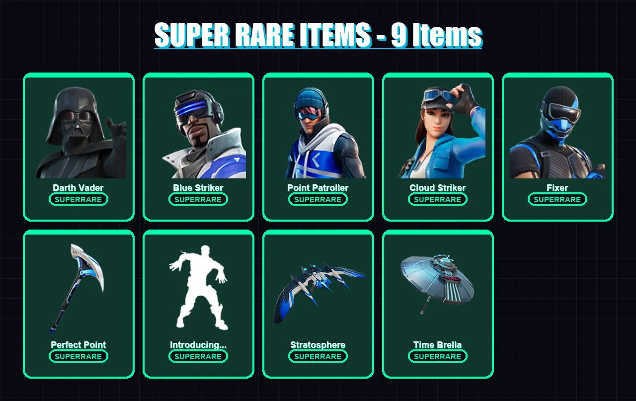 [PC/XBOX] | Darth Vader | Blue Striker | Point Patroller | Cloud Striker | Fixer | 57 skin | 69 pickaxe | 57 emote | 69 glider | Lv988