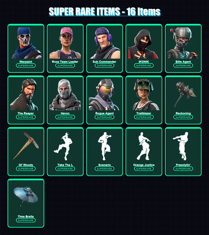 [PC/PSN] | Warpaint | Rose Team Leader | Sub Commander | IKONIK | Elite Agent | 92 skin | 97 pickaxe | 92 emote | 64 glider | Lv1115 — Fortnite account