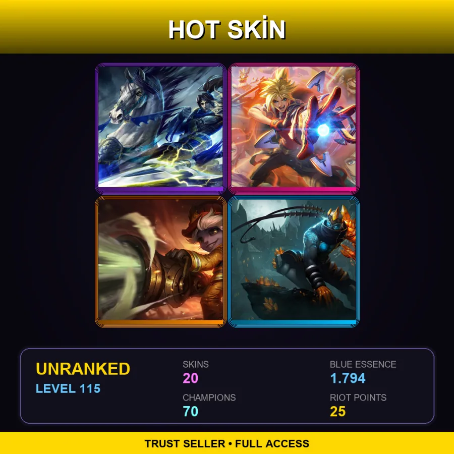 BR | Lv115 | Unranked | 20 Skin | 70 Champ — LoL account