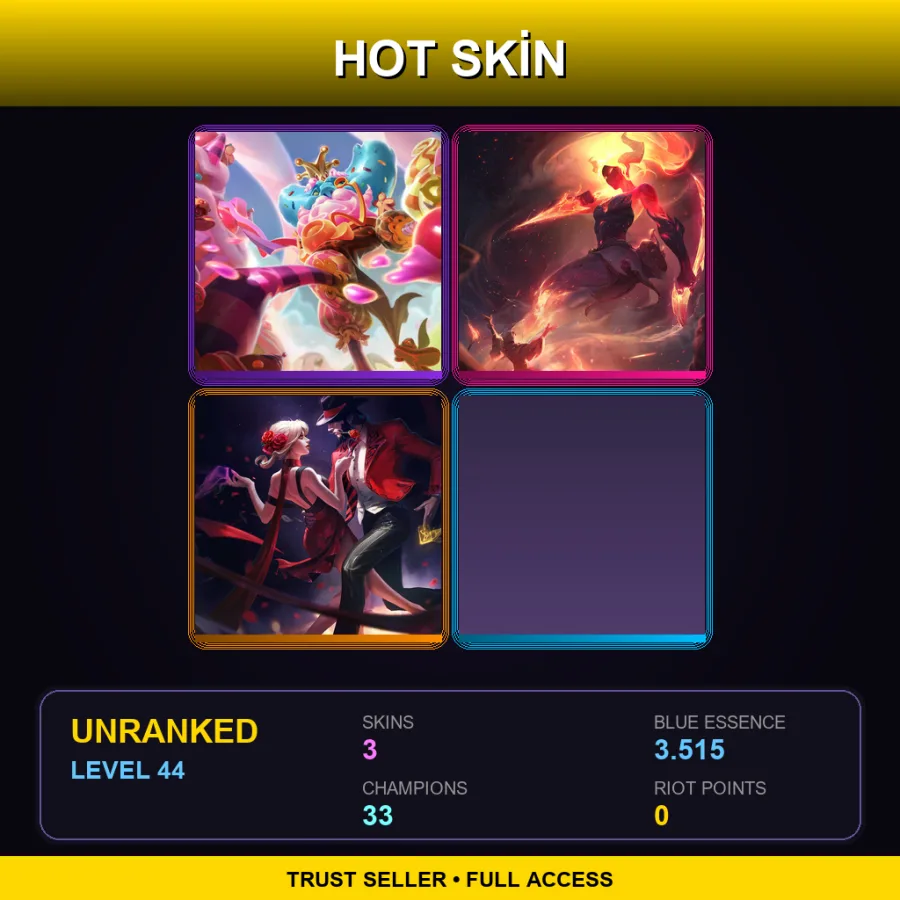 EUW | Lv44 | Unranked | 3 Skin | 33 Champ — LoL account