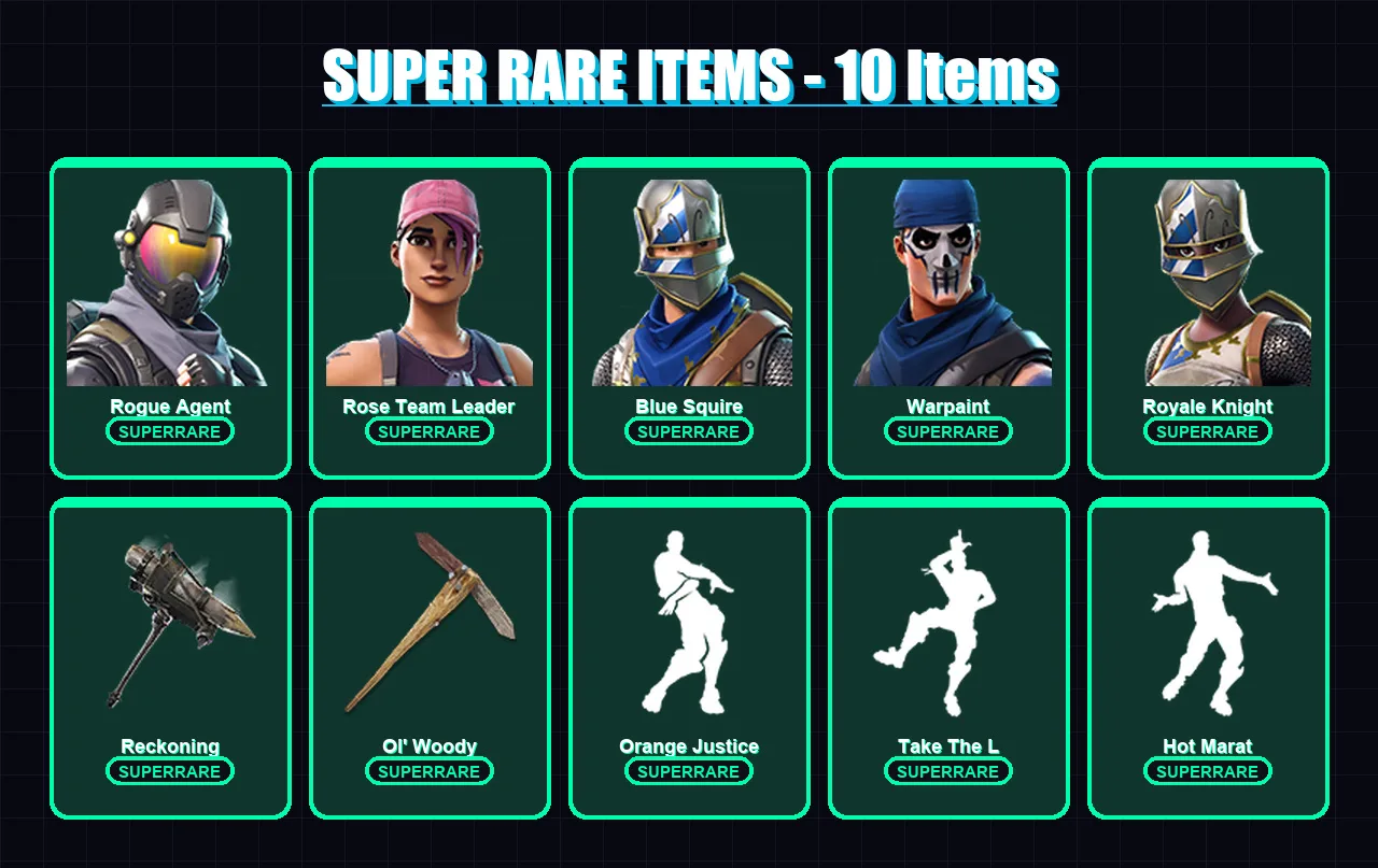 [PC/XBOX/PSN] | Rogue Agent | Rose Team Leader | Blue Squire | Warpaint | Royale Knight | 43 skin | 62 pickaxe | 54 emote | 55 glider | Lv647