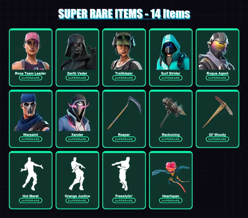 [PC/XBOX/PSN] | Rose Team Leader | Darth Vader | Trailblazer | Surf Strider | Rogue Agent | 143 skin | 110 pickaxe | 67 emote | 91 glider | Lv1019 — Fortnite account