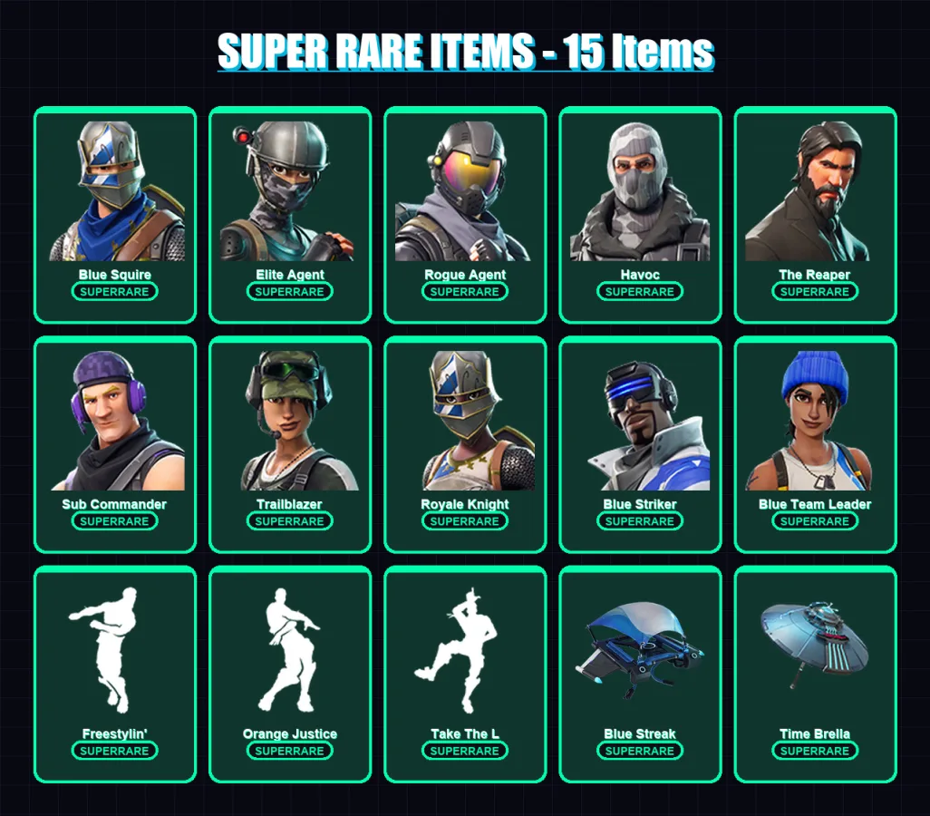 [PS4/PS5/XBOX/PC] | Blue Squire | Elite Agent | Rogue Agent | Havoc | The Reaper | 47 skin | 42 pickaxe | 39 emote | 47 glider | Lv734