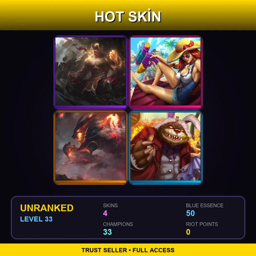 LAS | Lv33 | Unranked | 4 Skin | 33 Champ — Pool Party Miss Fortune