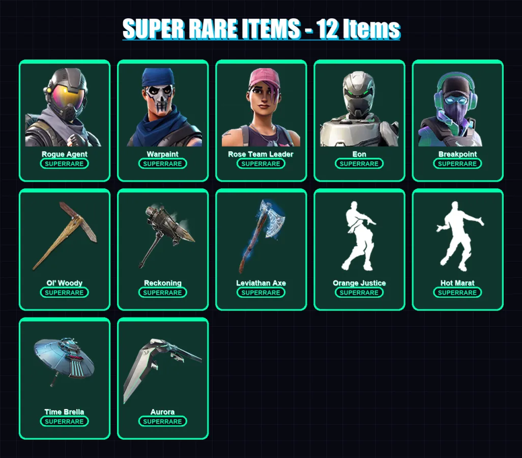 [PC/XBOX/PSN] | Rogue Agent | Warpaint | Rose Team Leader | Eon | Breakpoint | 181 skin | 168 pickaxe | 153 emote | 142 glider | Lv2000