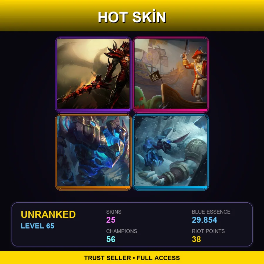 LAN | Lv65 | Unranked | 25 Skin | 56 Champ — Commando Garen