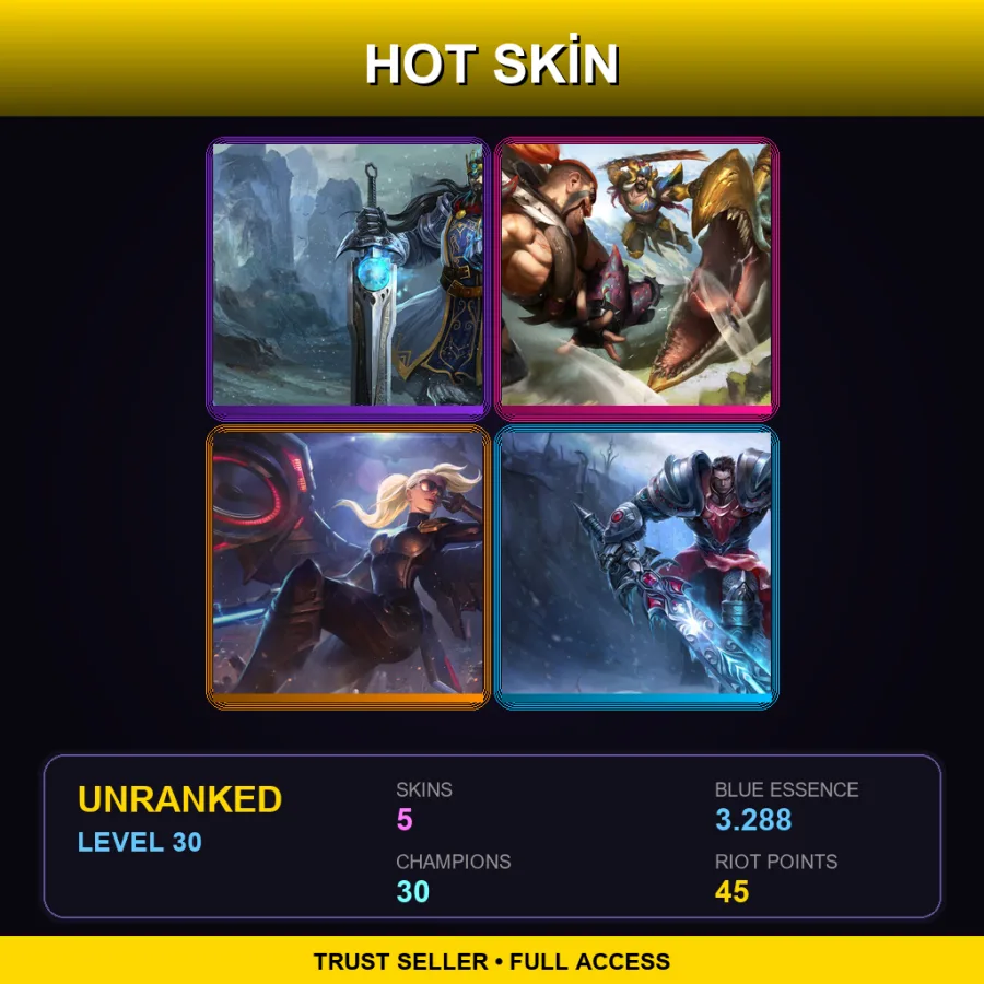 EUNE | Lv30 | Unranked | 5 Skin | 30 Champ — LoL account
