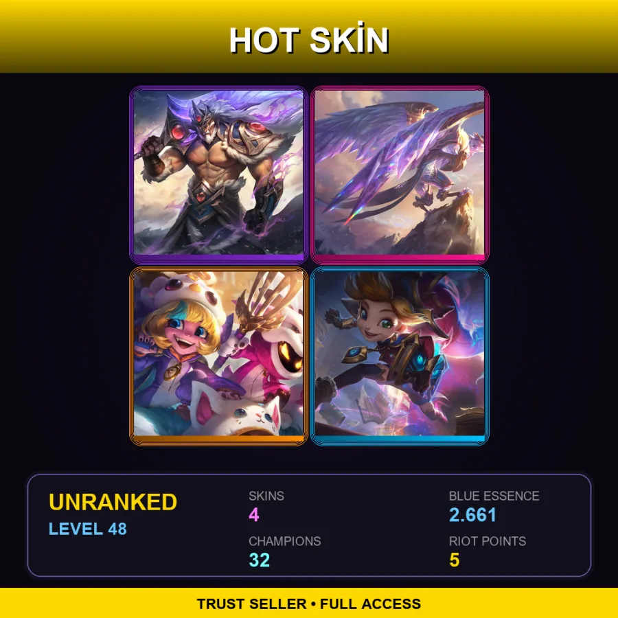 TR | Lv48 | Unranked | 4 Skin | 32 Champ — LoL account