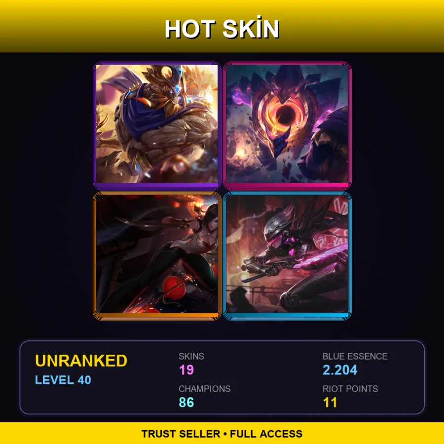 SG | Lv40 | Unranked | 19 Skin | 86 Champ — LoL account