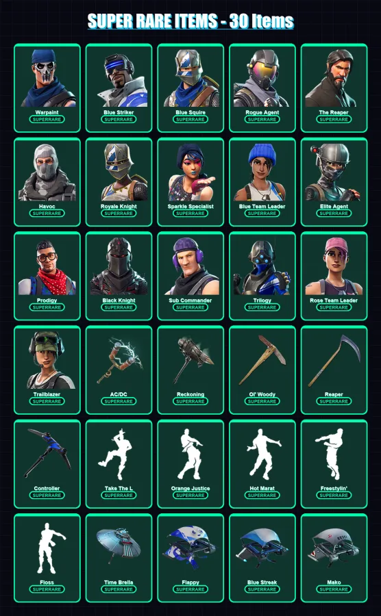 [PS4/PS5/XBOX/PC] | Warpaint | Blue Striker | Blue Squire | Rogue Agent | The Reaper | 102 skin | 101 pickaxe | 98 emote | 100 glider | Lv1470 — Game account