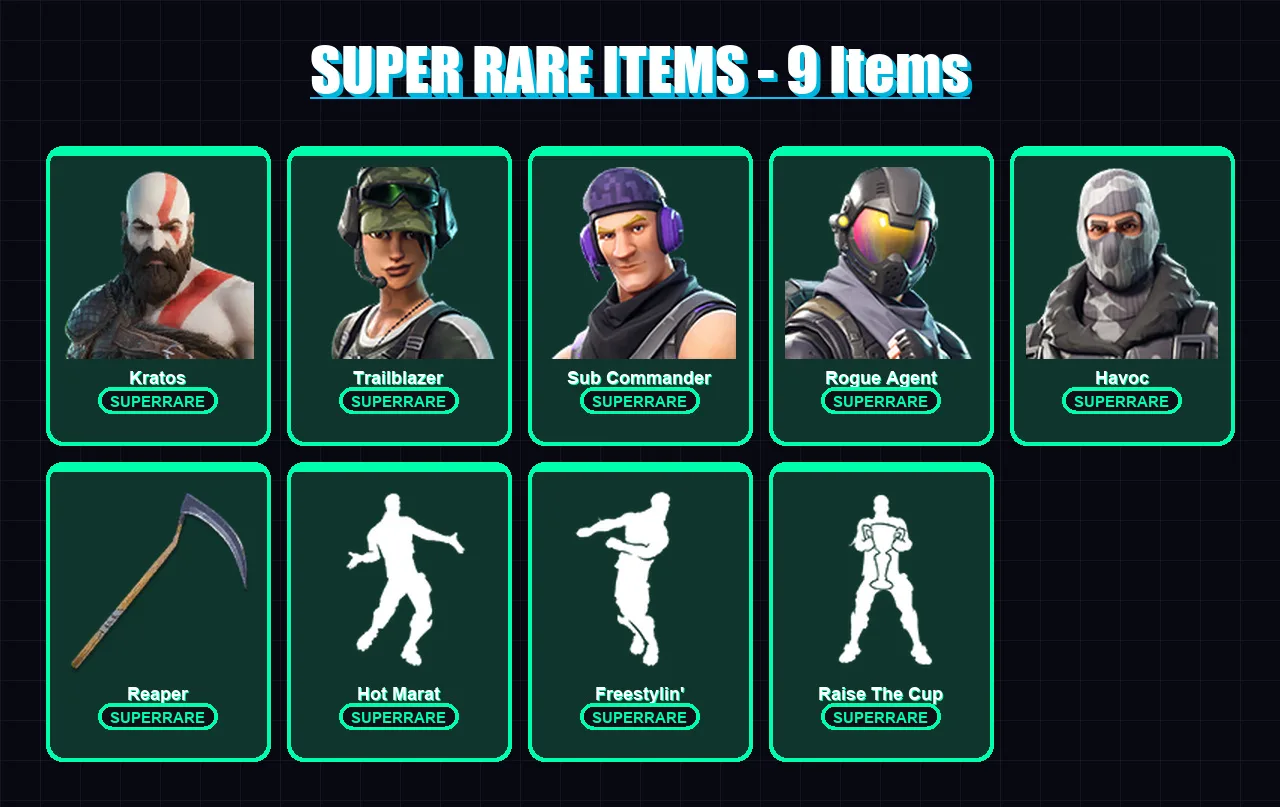 [PC/XBOX/PSN] | Kratos | Midas | Trailblazer | Sub Commander | Rogue Agent | 101 skin | 93 pickaxe | 106 emote | 89 glider | Lv1656