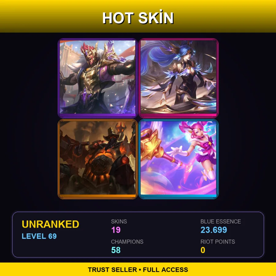 LAS | Lv69 | Unranked | 19 Skin | 58 Champ — LoL account
