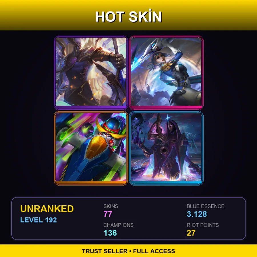 EUW | Lv192 | Unranked | 77 Skin | 136 Champ — LoL account
